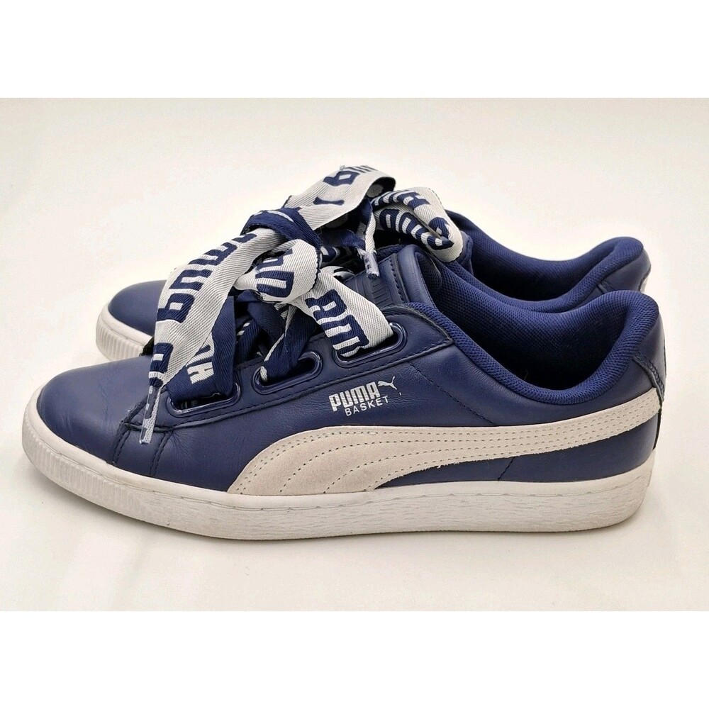 Puma Shoes Women's 7.5 US Basket Heart De Blue/White Leather Sneakers 364082 02 - Picture 7 of 16